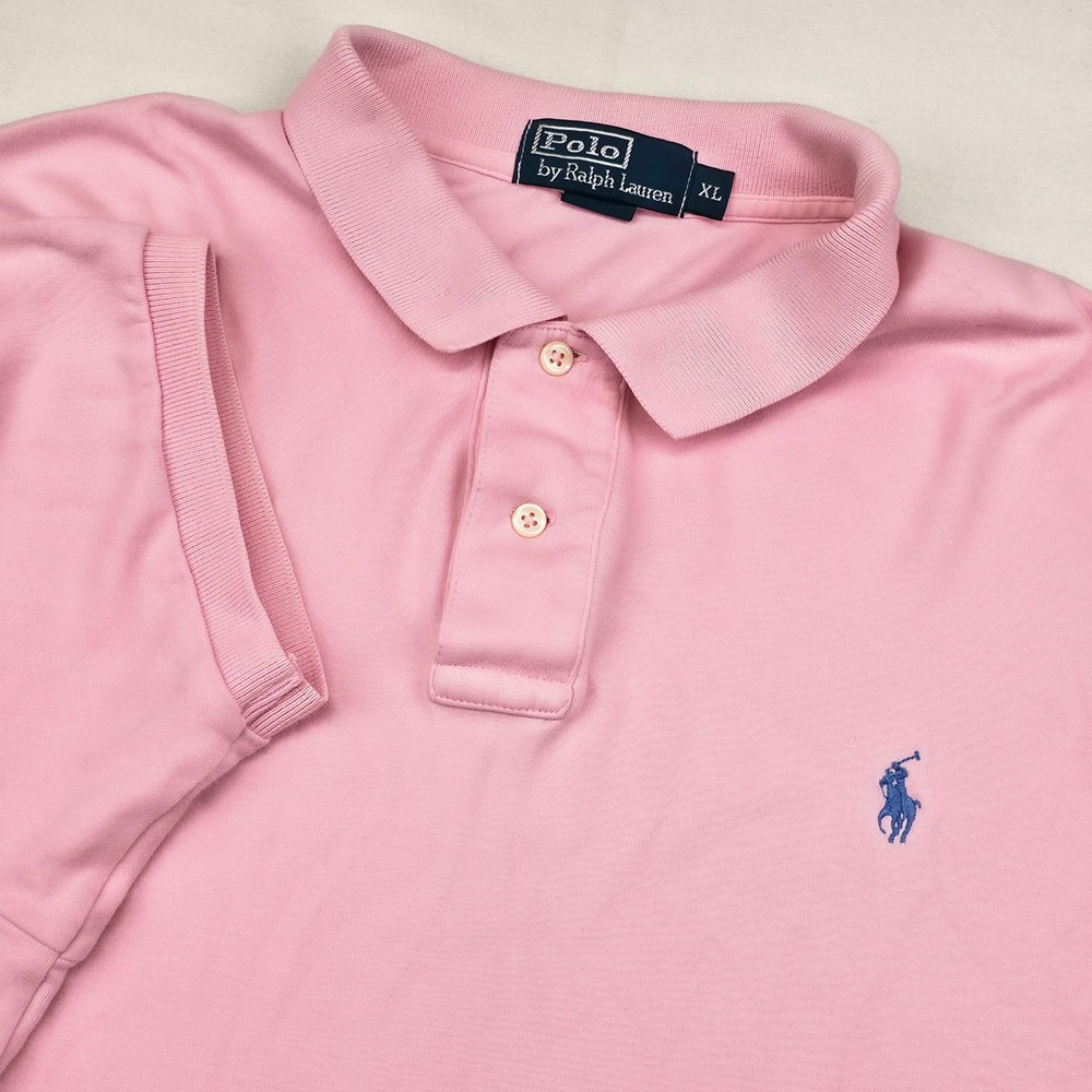 Polo Ralph Lauren Polo Shirt Mens XL Pink Blue Pony Logo Cotton Short Sleeve